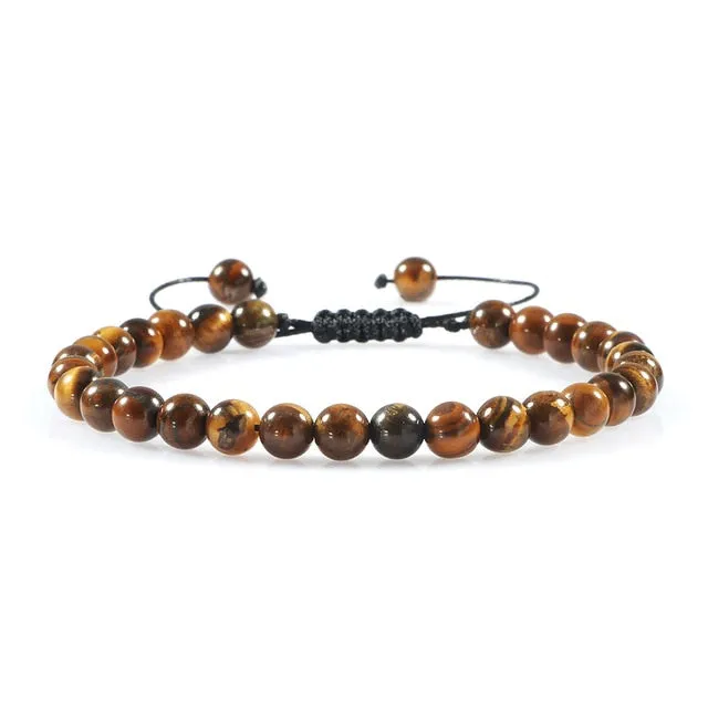 6mm Natural Stone Men Bracelets Charm Tiger Eye Black Beads Bracelet Braided Bangle Adjustable Charm Women Yoga Jewelry pulseras