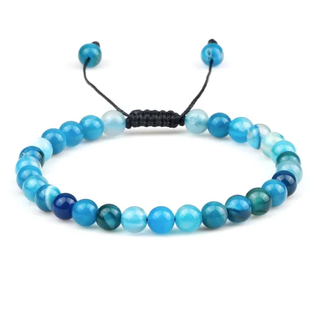 6mm Natural Stone Men Bracelets Charm Tiger Eye Black Beads Bracelet Braided Bangle Adjustable Charm Women Yoga Jewelry pulseras