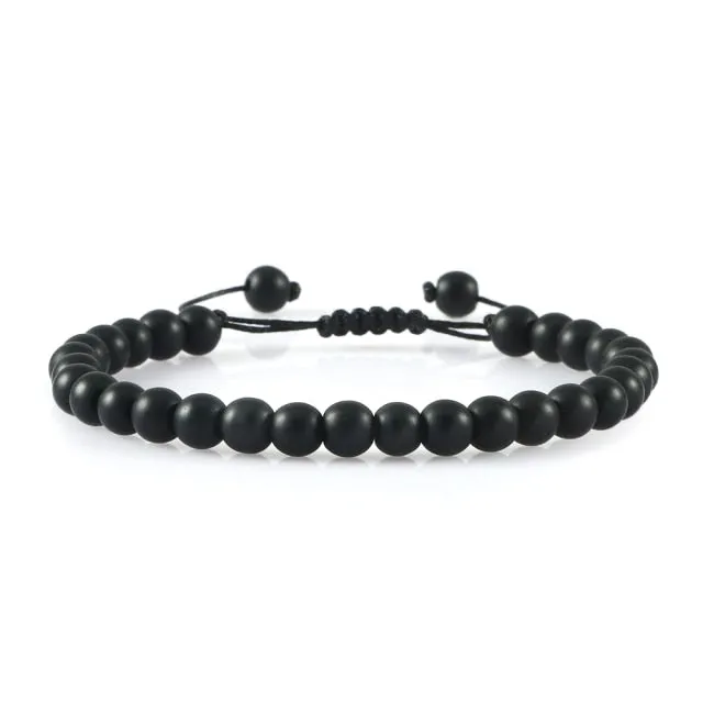 6mm Natural Stone Men Bracelets Charm Tiger Eye Black Beads Bracelet Braided Bangle Adjustable Charm Women Yoga Jewelry pulseras