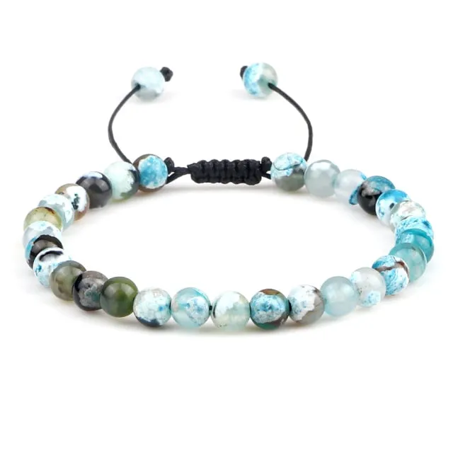 6mm Natural Stone Men Bracelets Charm Tiger Eye Black Beads Bracelet Braided Bangle Adjustable Charm Women Yoga Jewelry pulseras
