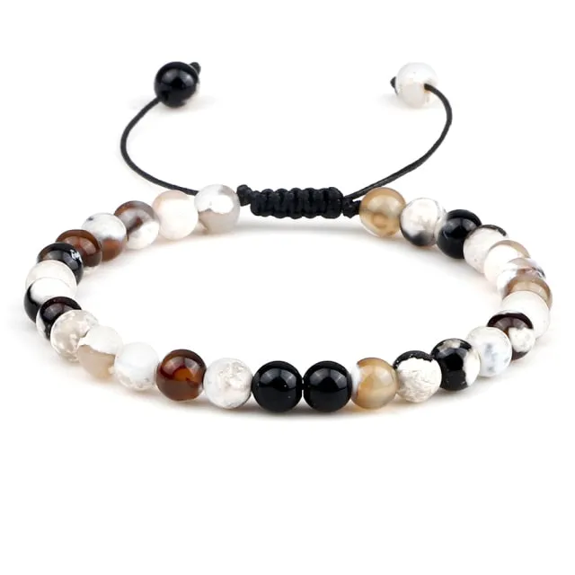 6mm Natural Stone Men Bracelets Charm Tiger Eye Black Beads Bracelet Braided Bangle Adjustable Charm Women Yoga Jewelry pulseras
