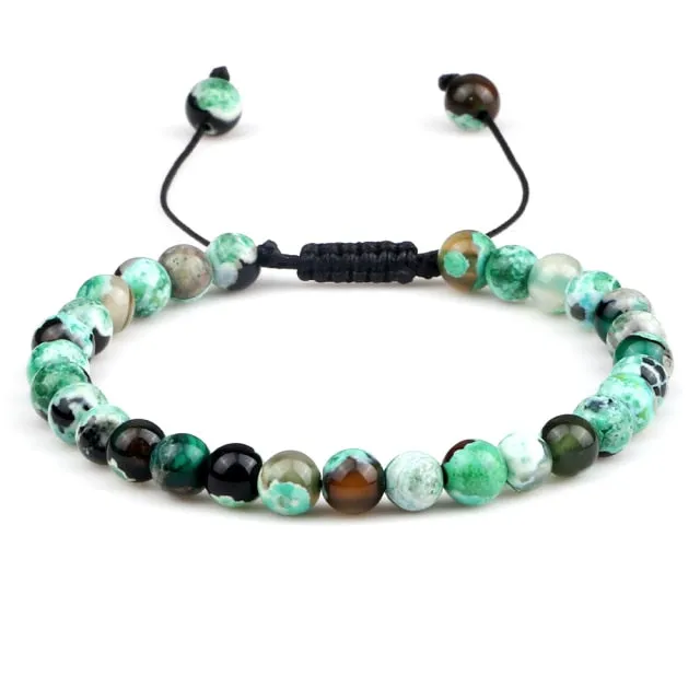 6mm Natural Stone Men Bracelets Charm Tiger Eye Black Beads Bracelet Braided Bangle Adjustable Charm Women Yoga Jewelry pulseras
