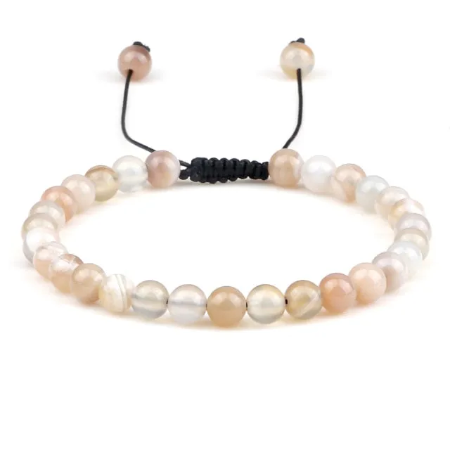 6mm Natural Stone Men Bracelets Charm Tiger Eye Black Beads Bracelet Braided Bangle Adjustable Charm Women Yoga Jewelry pulseras