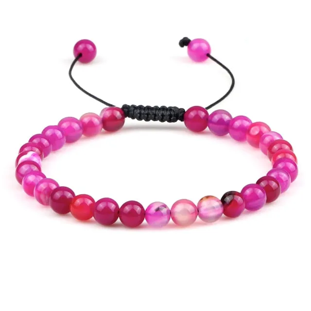 6mm Natural Stone Men Bracelets Charm Tiger Eye Black Beads Bracelet Braided Bangle Adjustable Charm Women Yoga Jewelry pulseras