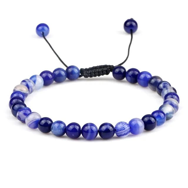 6mm Natural Stone Men Bracelets Charm Tiger Eye Black Beads Bracelet Braided Bangle Adjustable Charm Women Yoga Jewelry pulseras