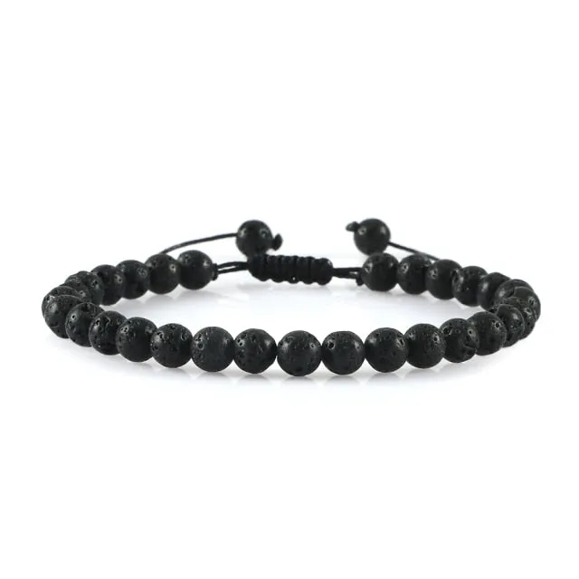 6mm Natural Stone Men Bracelets Charm Tiger Eye Black Beads Bracelet Braided Bangle Adjustable Charm Women Yoga Jewelry pulseras