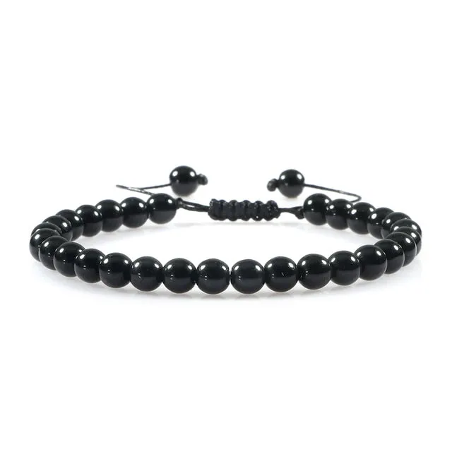 6mm Natural Stone Men Bracelets Charm Tiger Eye Black Beads Bracelet Braided Bangle Adjustable Charm Women Yoga Jewelry pulseras