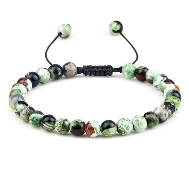 6mm Natural Stone Men Bracelets Charm Tiger Eye Black Beads Bracelet Braided Bangle Adjustable Charm Women Yoga Jewelry pulseras