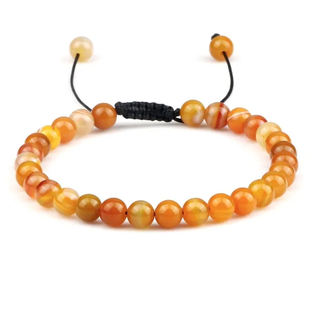 6mm Natural Stone Men Bracelets Charm Tiger Eye Black Beads Bracelet Braided Bangle Adjustable Charm Women Yoga Jewelry pulseras