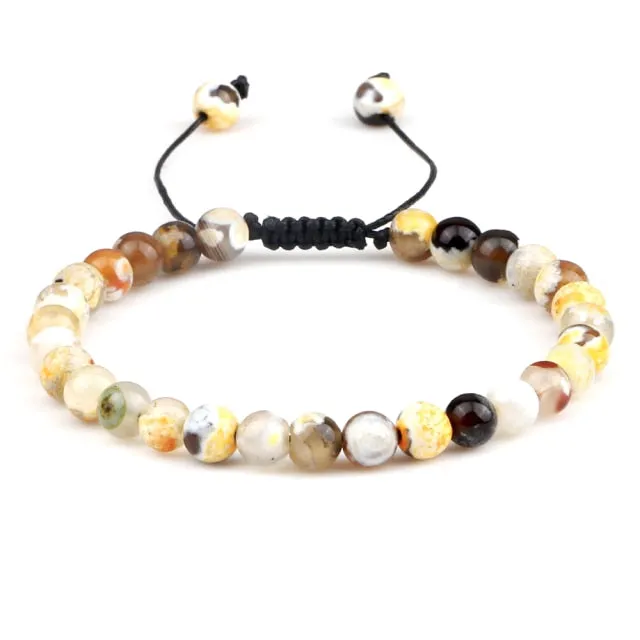 6mm Natural Stone Men Bracelets Charm Tiger Eye Black Beads Bracelet Braided Bangle Adjustable Charm Women Yoga Jewelry pulseras
