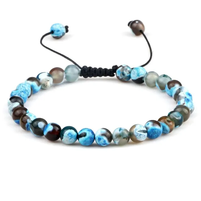 6mm Natural Stone Men Bracelets Charm Tiger Eye Black Beads Bracelet Braided Bangle Adjustable Charm Women Yoga Jewelry pulseras