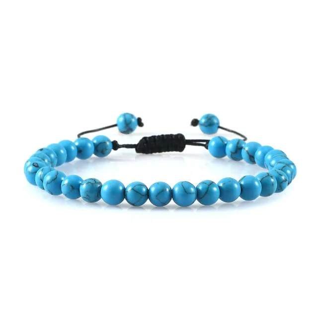 6mm Natural Stone Men Bracelets Charm Tiger Eye Black Beads Bracelet Braided Bangle Adjustable Charm Women Yoga Jewelry pulseras