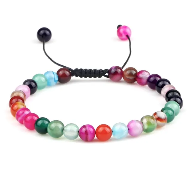 6mm Natural Stone Men Bracelets Charm Tiger Eye Black Beads Bracelet Braided Bangle Adjustable Charm Women Yoga Jewelry pulseras