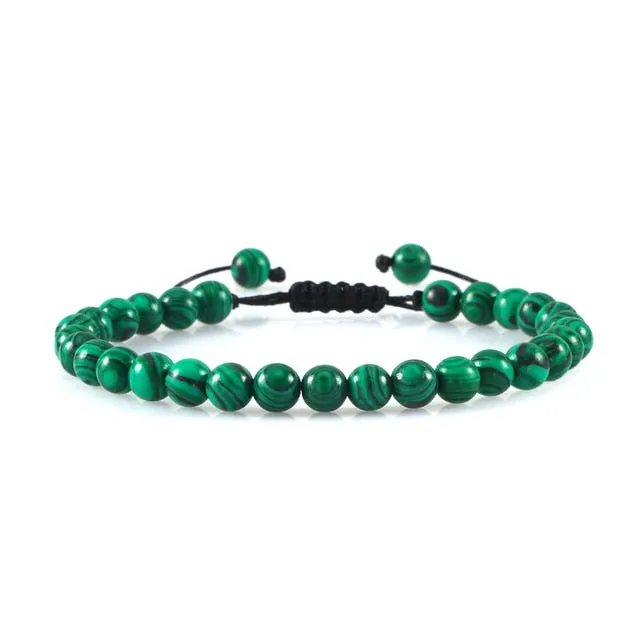 6mm Natural Stone Men Bracelets Charm Tiger Eye Black Beads Bracelet Braided Bangle Adjustable Charm Women Yoga Jewelry pulseras