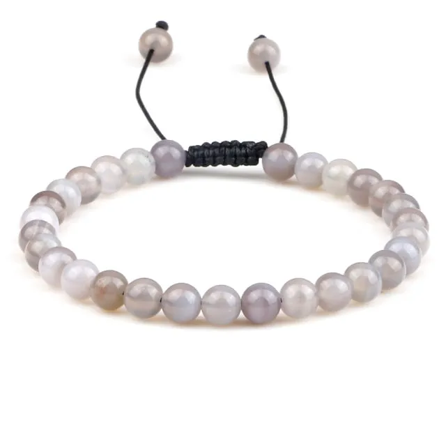 6mm Natural Stone Men Bracelets Charm Tiger Eye Black Beads Bracelet Braided Bangle Adjustable Charm Women Yoga Jewelry pulseras