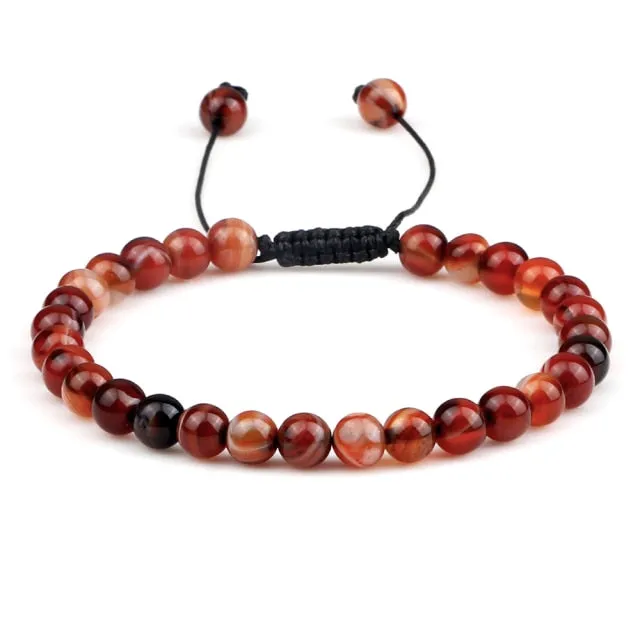 6mm Natural Stone Men Bracelets Charm Tiger Eye Black Beads Bracelet Braided Bangle Adjustable Charm Women Yoga Jewelry pulseras