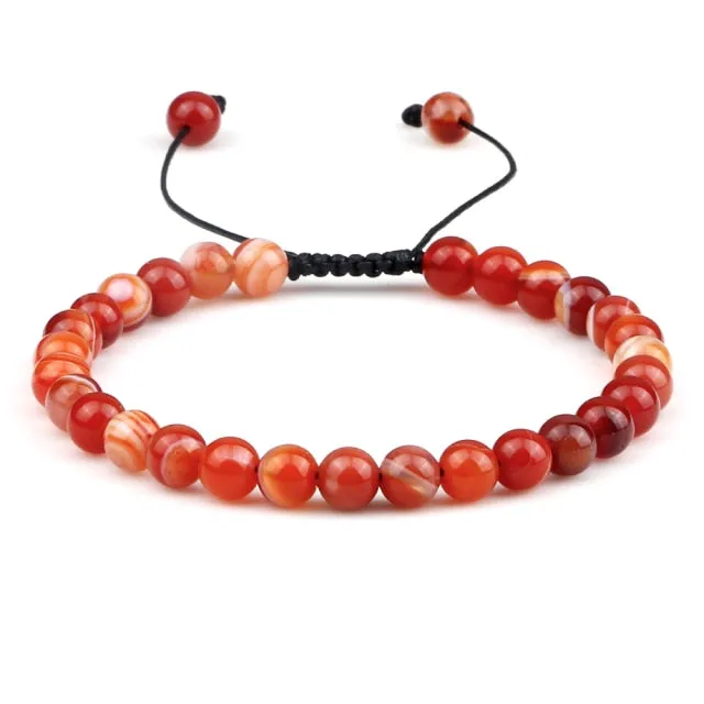 6mm Natural Stone Men Bracelets Charm Tiger Eye Black Beads Bracelet Braided Bangle Adjustable Charm Women Yoga Jewelry pulseras