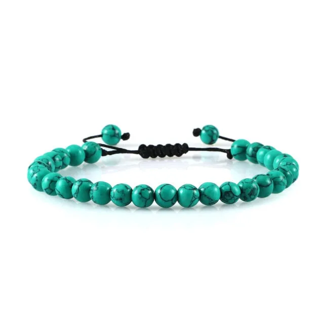 6mm Natural Stone Men Bracelets Charm Tiger Eye Black Beads Bracelet Braided Bangle Adjustable Charm Women Yoga Jewelry pulseras