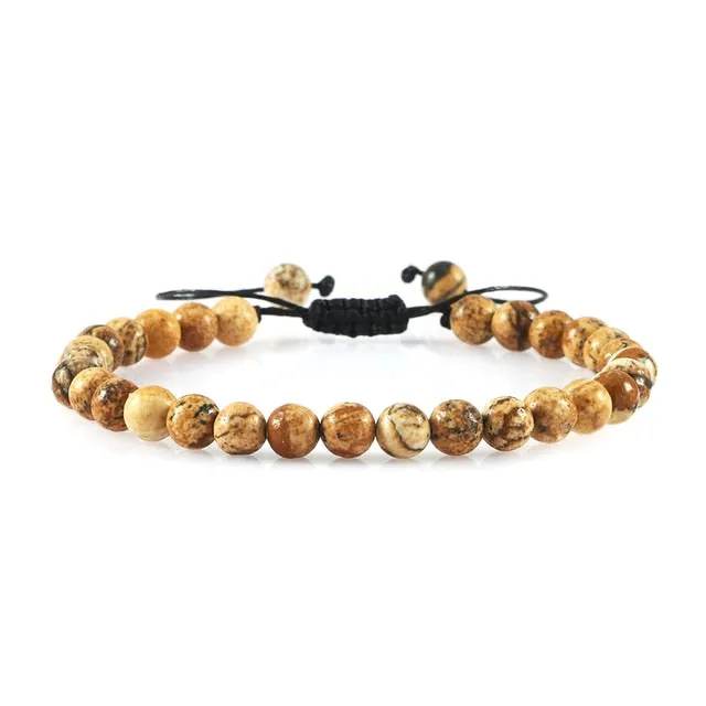 6mm Natural Stone Men Bracelets Charm Tiger Eye Black Beads Bracelet Braided Bangle Adjustable Charm Women Yoga Jewelry pulseras