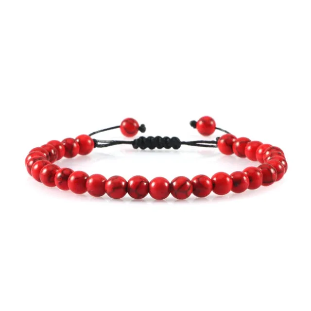 6mm Natural Stone Men Bracelets Charm Tiger Eye Black Beads Bracelet Braided Bangle Adjustable Charm Women Yoga Jewelry pulseras