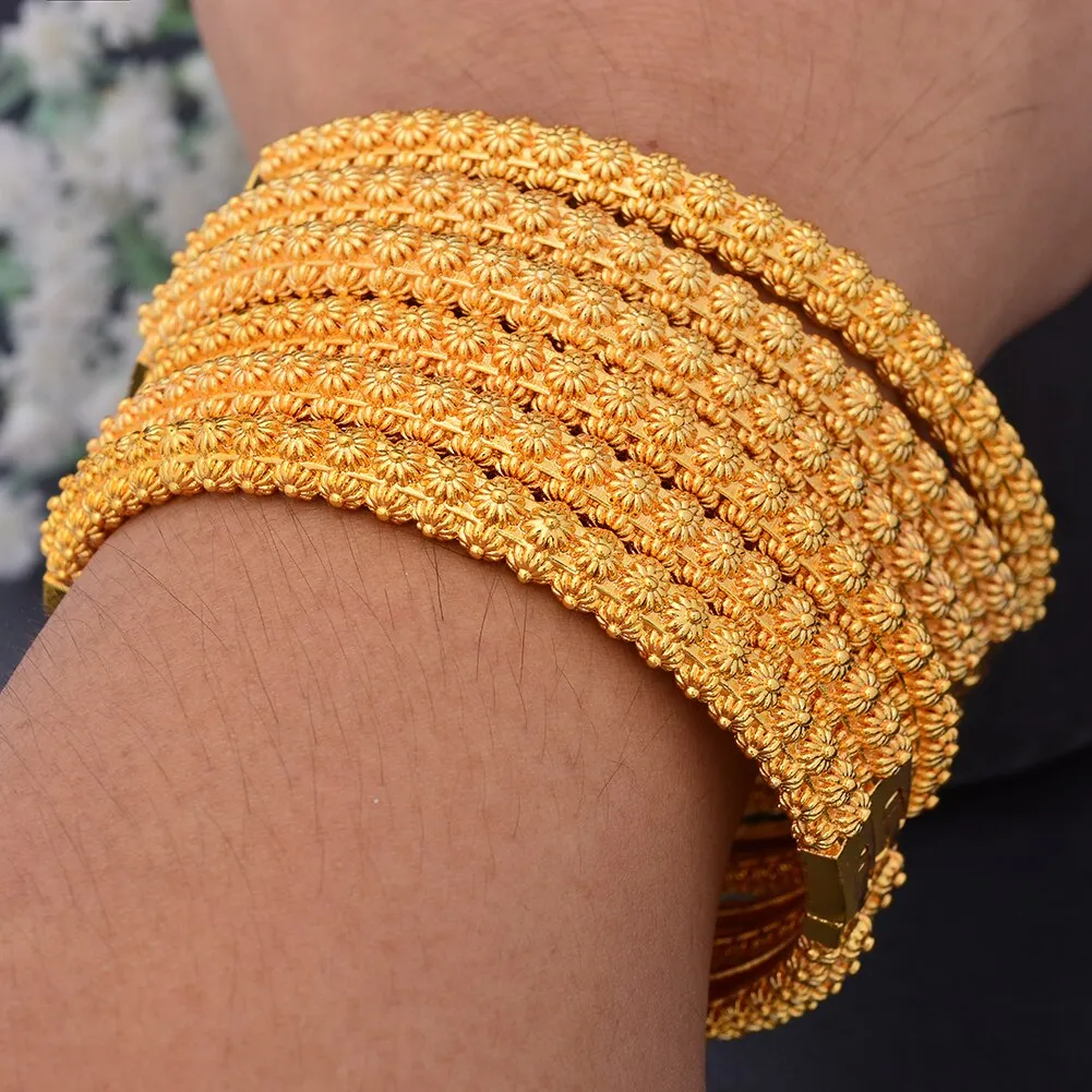 6Pcs/lot Bride  Gold Color Dubai Bangles For Women