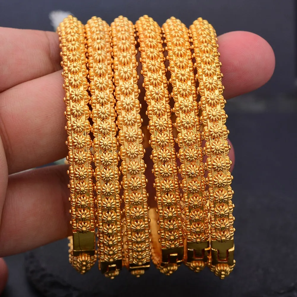 6Pcs/lot Bride  Gold Color Dubai Bangles For Women