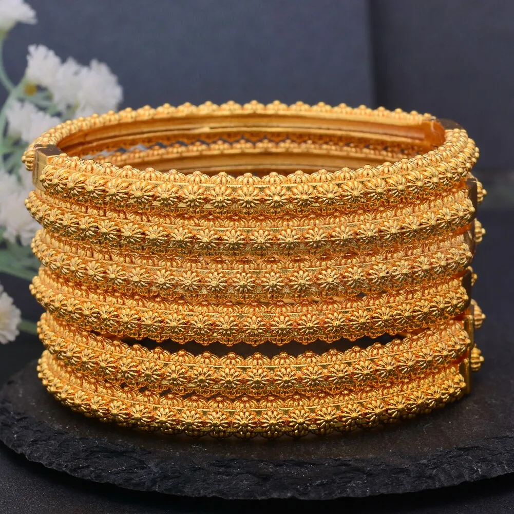 6Pcs/lot Bride  Gold Color Dubai Bangles For Women