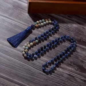 8mm Amazonite Sodalite Beaded Knotted 108 Mala Necklace