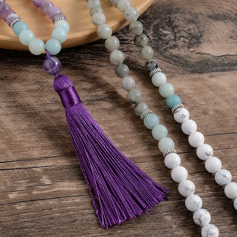 8mm Amethyst Howlite Pure Amazonite Labradorite Beaded Mala Necklace