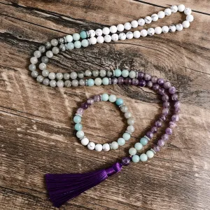 8mm Amethyst Howlite Pure Amazonite Labradorite Beaded Mala Necklace