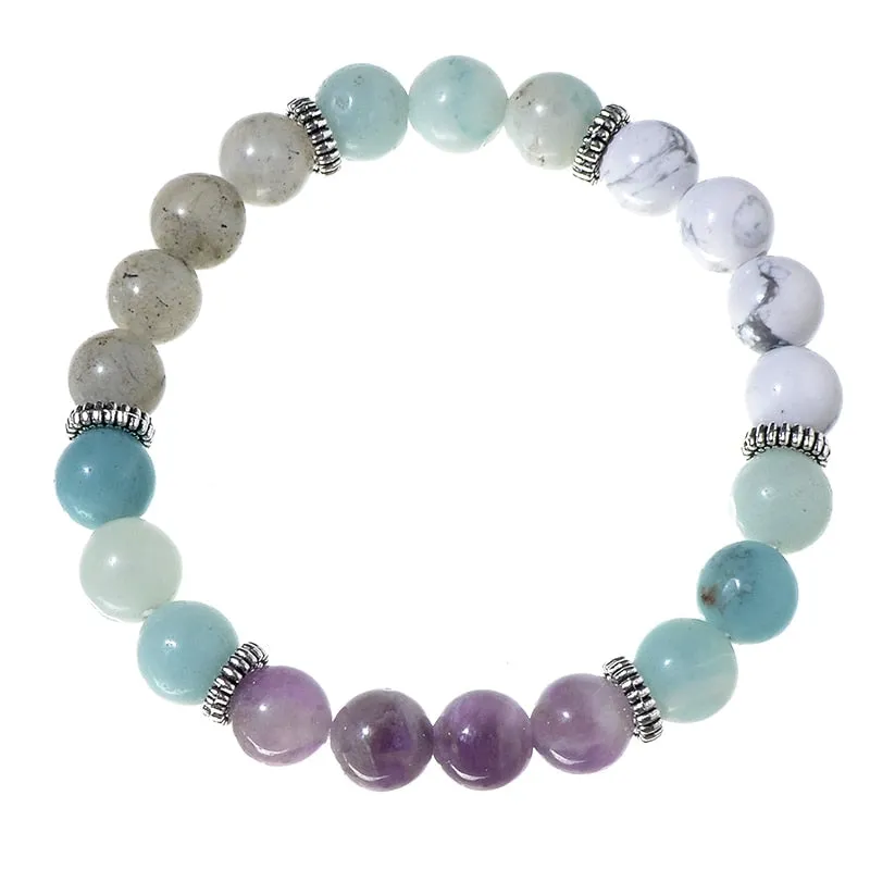 8mm Amethyst Howlite Pure Amazonite Labradorite Beaded Mala Necklace