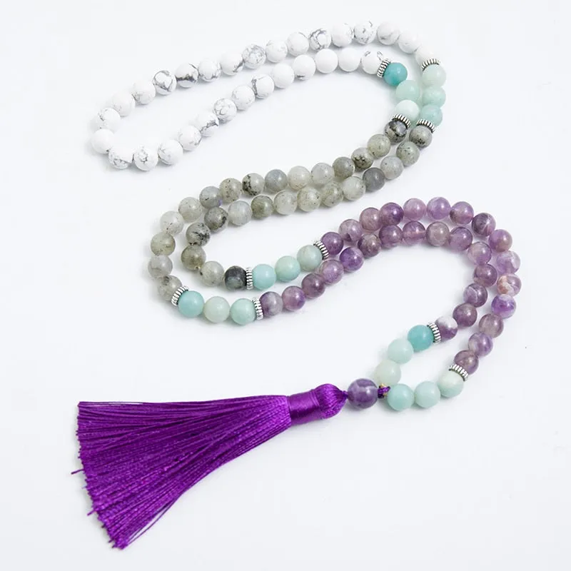 8mm Amethyst Howlite Pure Amazonite Labradorite Beaded Mala Necklace