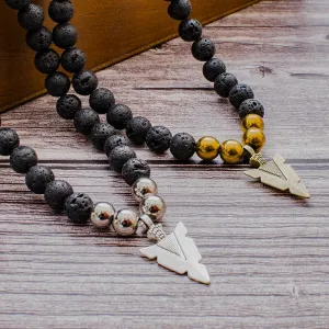 8mm Black Lava Stone Beaded Elastic Rope Neckchain Men's and Women's Arrow Pendant