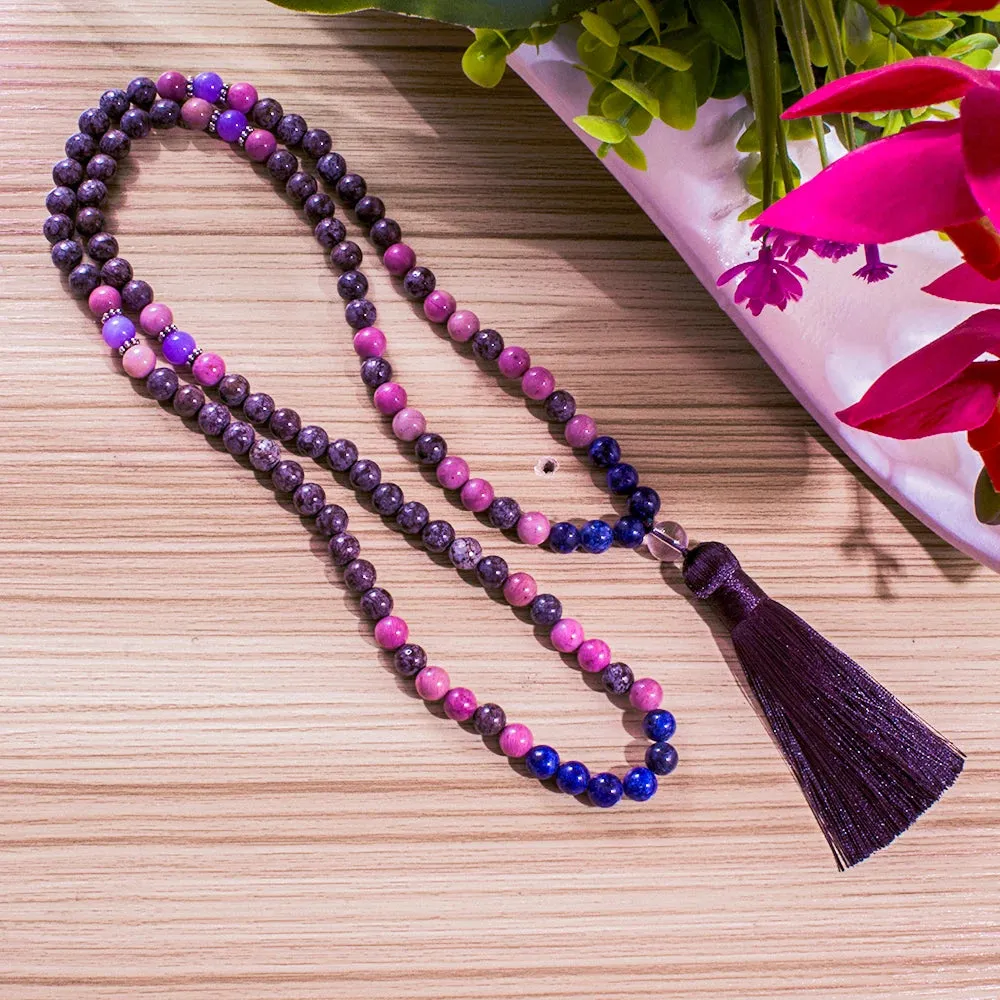 8mm Lapis Lazuli Rhodochrosite Beads 108 Mala Necklace Meditation Yoga Prayer Jewelry Japamala Set