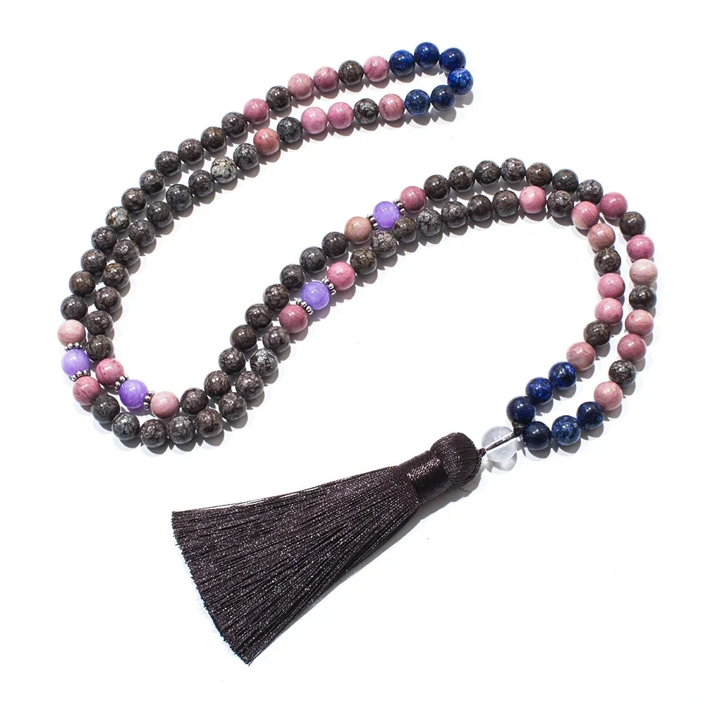8mm Lapis Lazuli Rhodochrosite Beads 108 Mala Necklace Meditation Yoga Prayer Jewelry Japamala Set