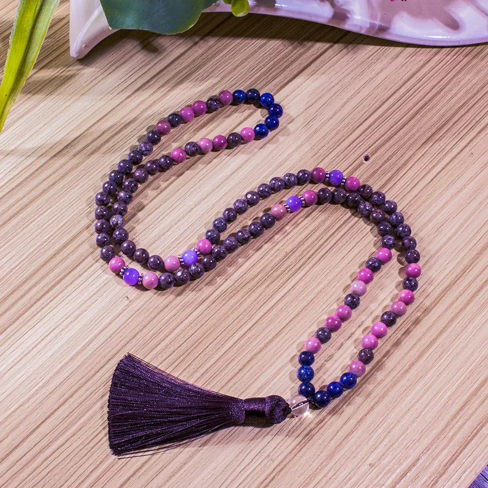 8mm Lapis Lazuli Rhodochrosite Beads 108 Mala Necklace Meditation Yoga Prayer Jewelry Japamala Set