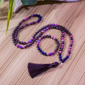 8mm Lapis Lazuli Rhodochrosite Beads 108 Mala Necklace Meditation Yoga Prayer Jewelry Japamala Set