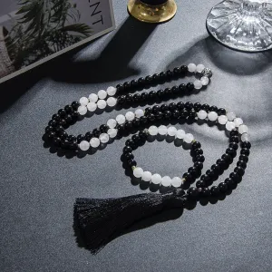 8mm Natural Black Onyx White Jade 108 Mala Beaded Necklace