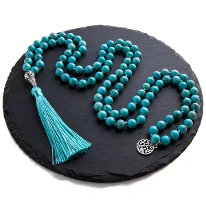 8mm Natural Blue Turquoise Beaded Knotted Mala Necklace