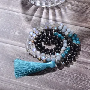 8mm Natural Stone Beads Knotted 108 Mala Necklace