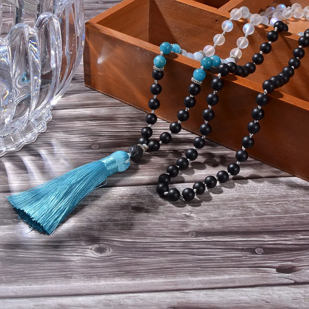 8mm Natural Stone Beads Knotted 108 Mala Necklace