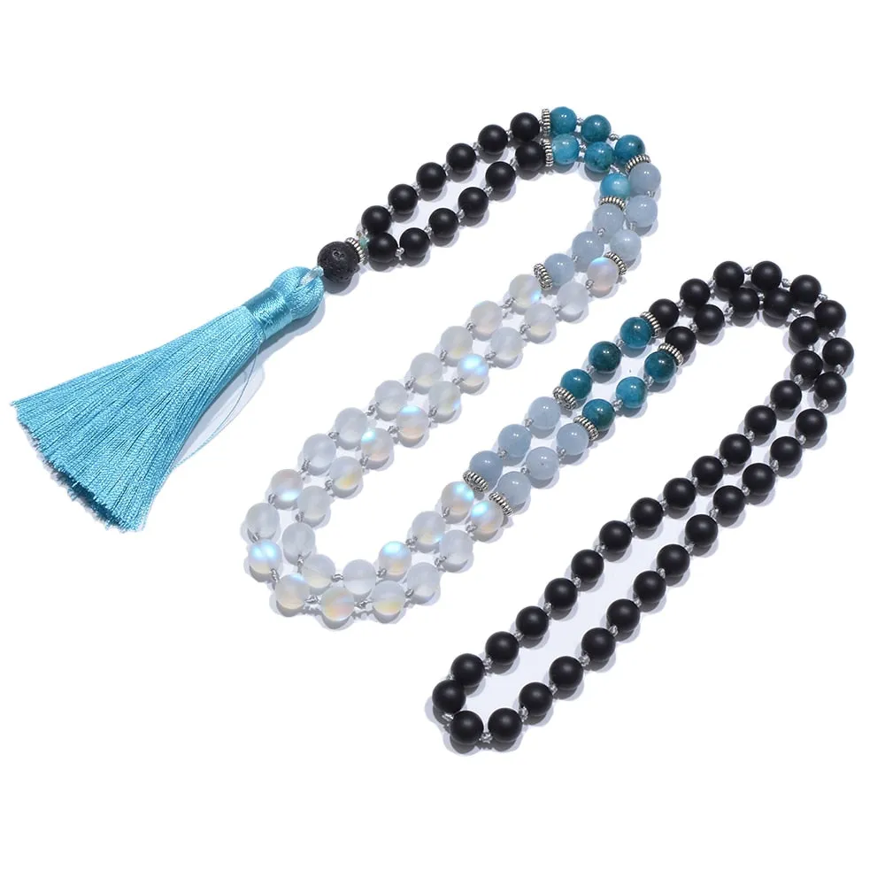 8mm Natural Stone Beads Knotted 108 Mala Necklace