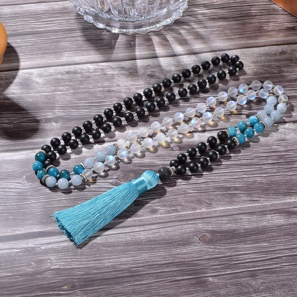 8mm Natural Stone Beads Knotted 108 Mala Necklace