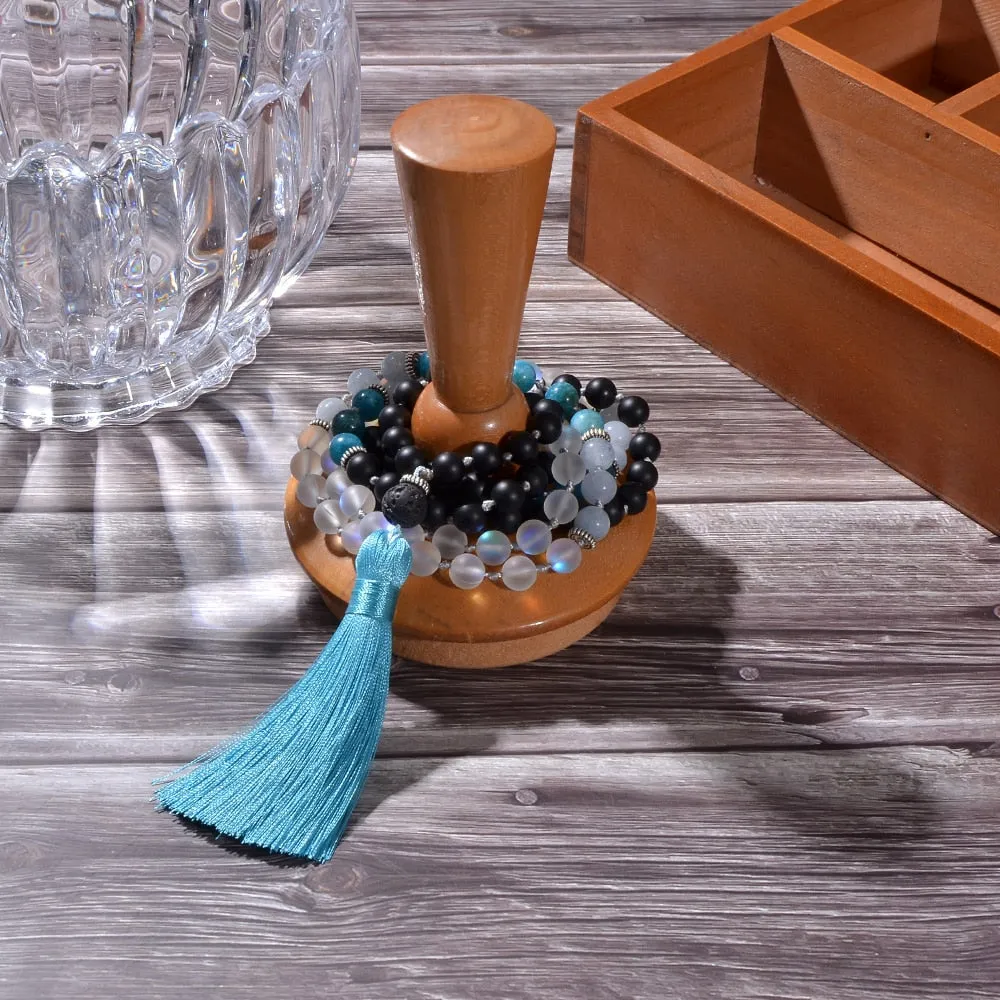 8mm Natural Stone Beads Knotted 108 Mala Necklace
