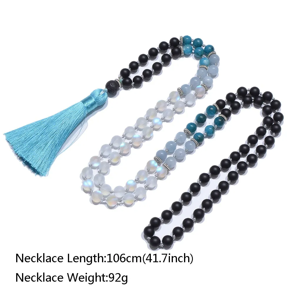 8mm Natural Stone Beads Knotted 108 Mala Necklace