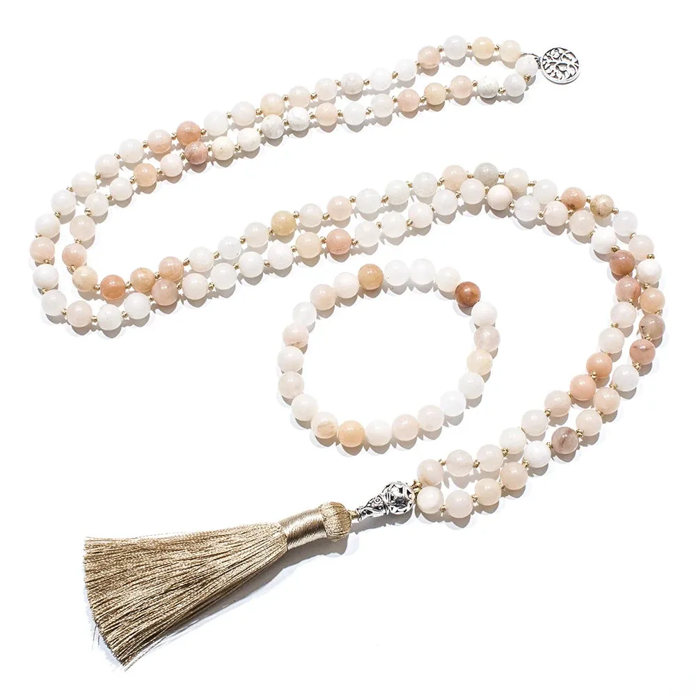 8mm Pink Aventurine Beaded Knoted 108 Mala Necklace Meditation Yoga Prayer Jewelry Japamala Set