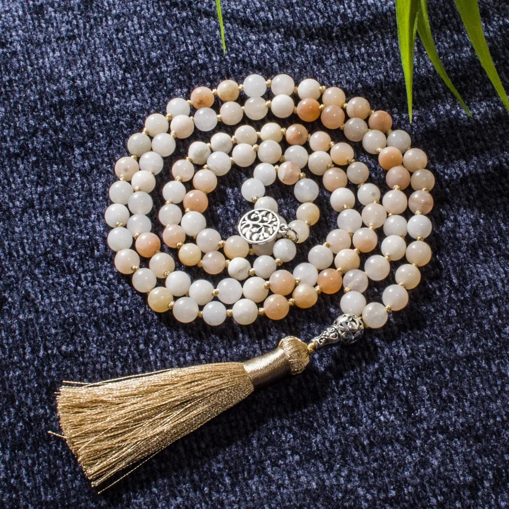 8mm Pink Aventurine Beaded Knoted 108 Mala Necklace Meditation Yoga Prayer Jewelry Japamala Set