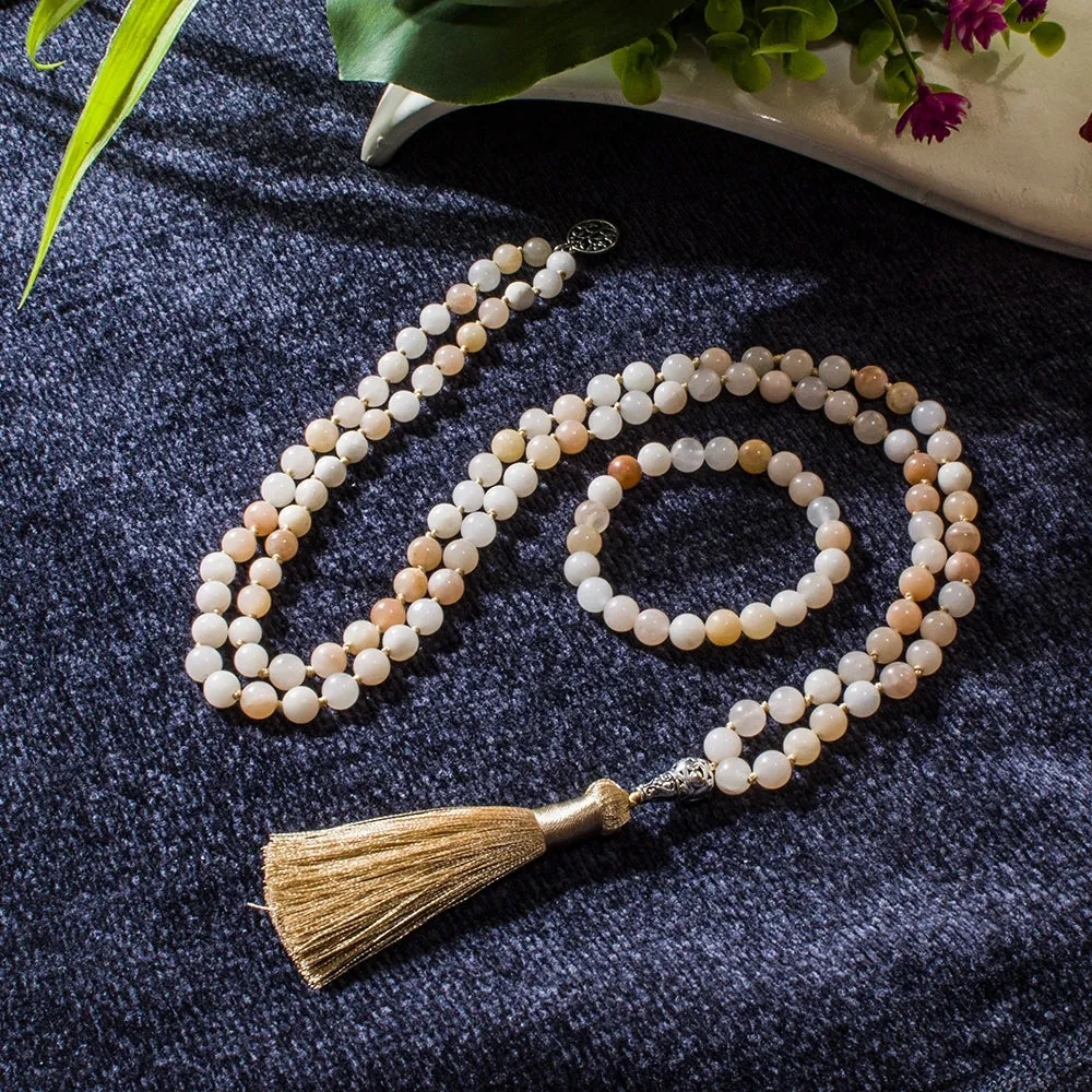 8mm Pink Aventurine Beaded Knoted 108 Mala Necklace Meditation Yoga Prayer Jewelry Japamala Set