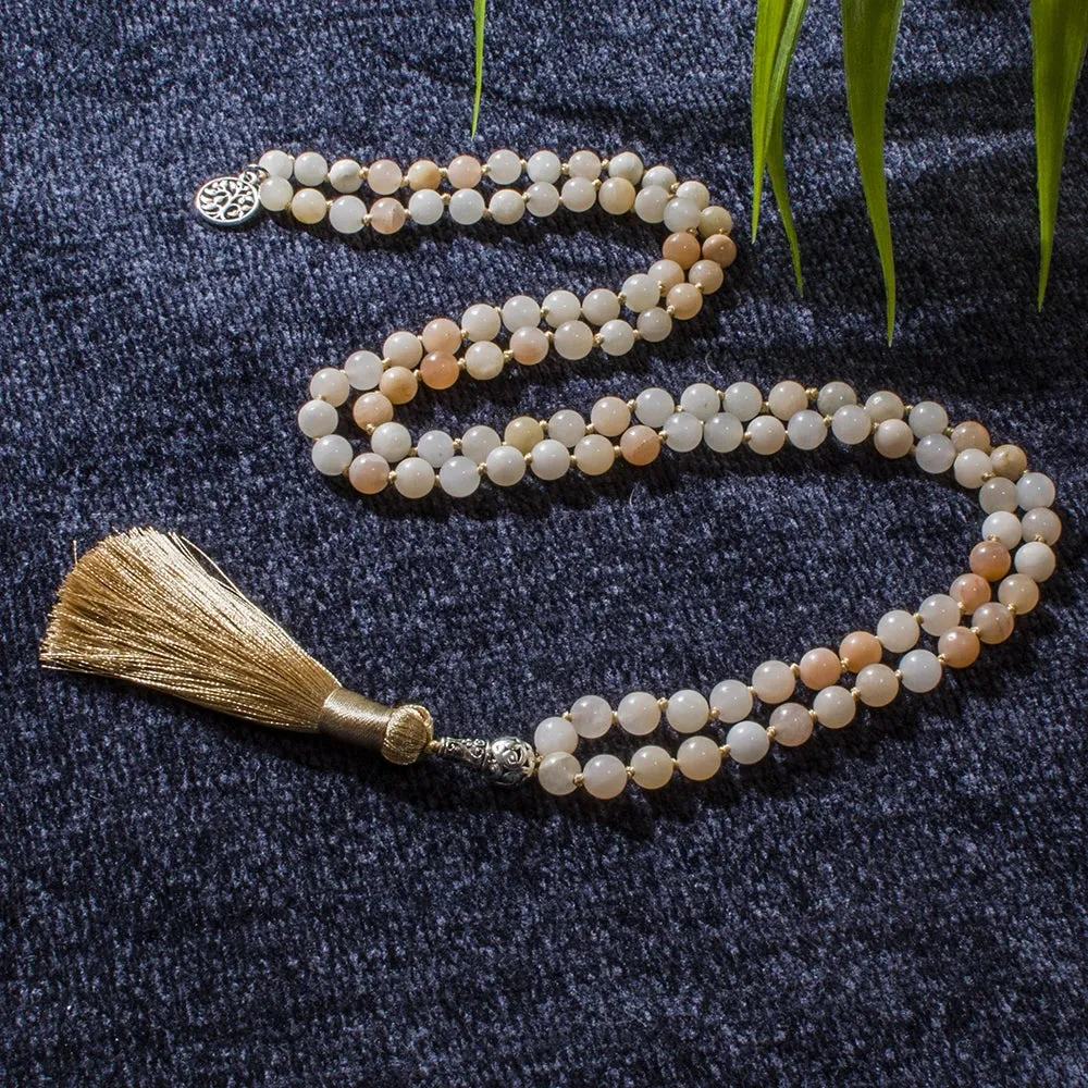 8mm Pink Aventurine Beaded Knoted 108 Mala Necklace Meditation Yoga Prayer Jewelry Japamala Set