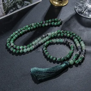 8mm Red Green Epidote Zoisite Labradorite Beaded 108 Mala Necklace Set